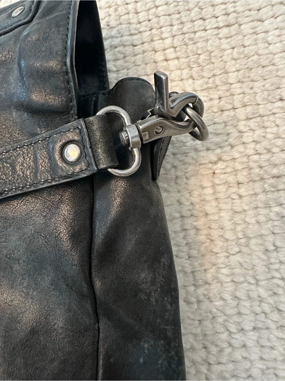 Frye Black Leather Messenger Bag with Buckle Straps